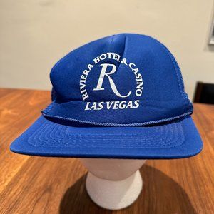 Vintage 90's Blue Trucker Snapback Hat - Riveria Hotel Casino Las Vegas